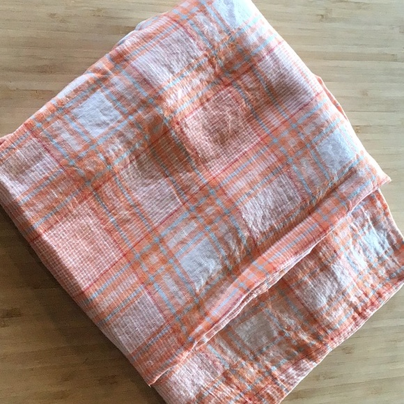GARNET HIlL 100% linen plaid tangerine colored pillowcase set, fun! - Picture 2 of 6